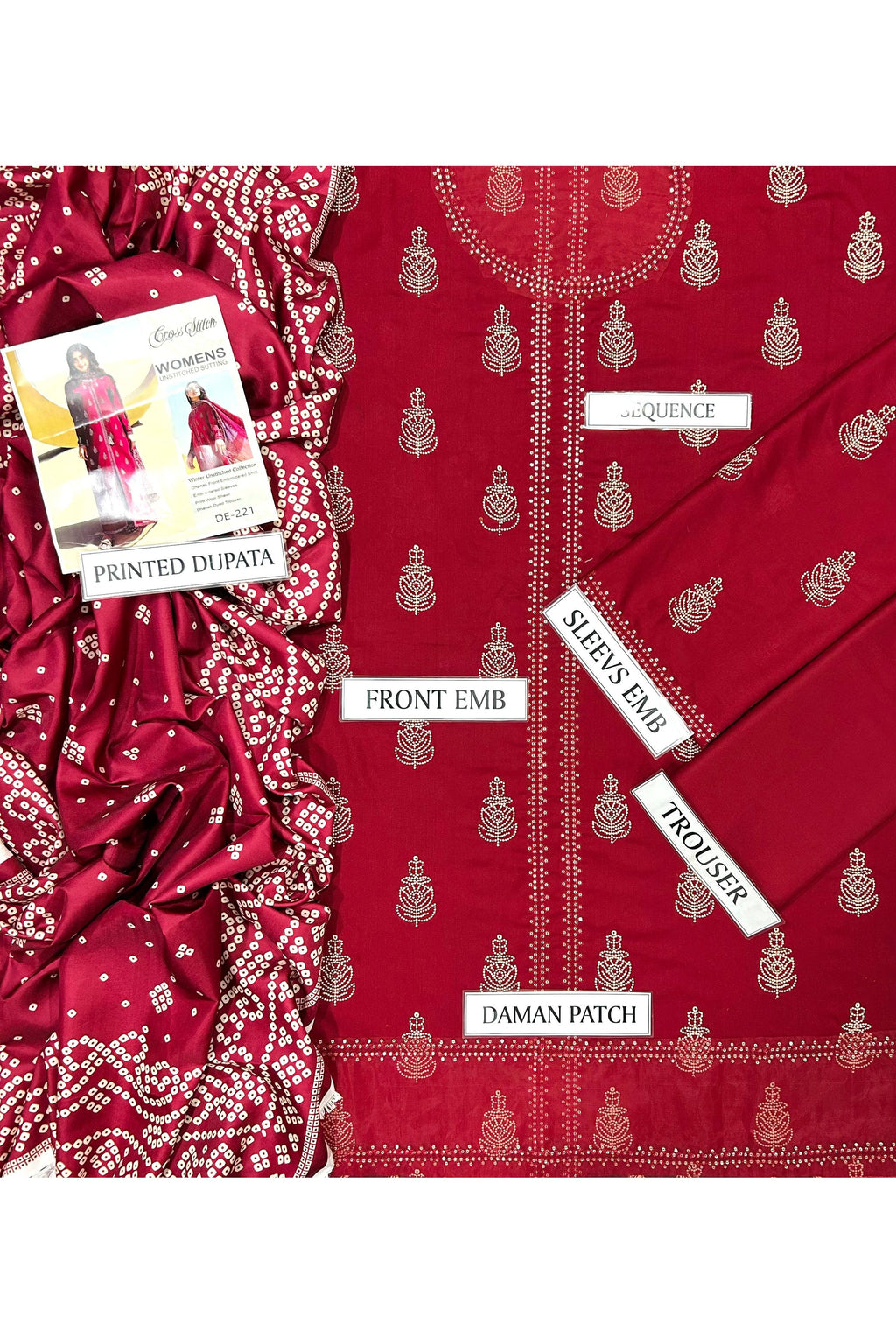 Women’s Premium Air-Jet Dhanak 3PC Embroidered Suit