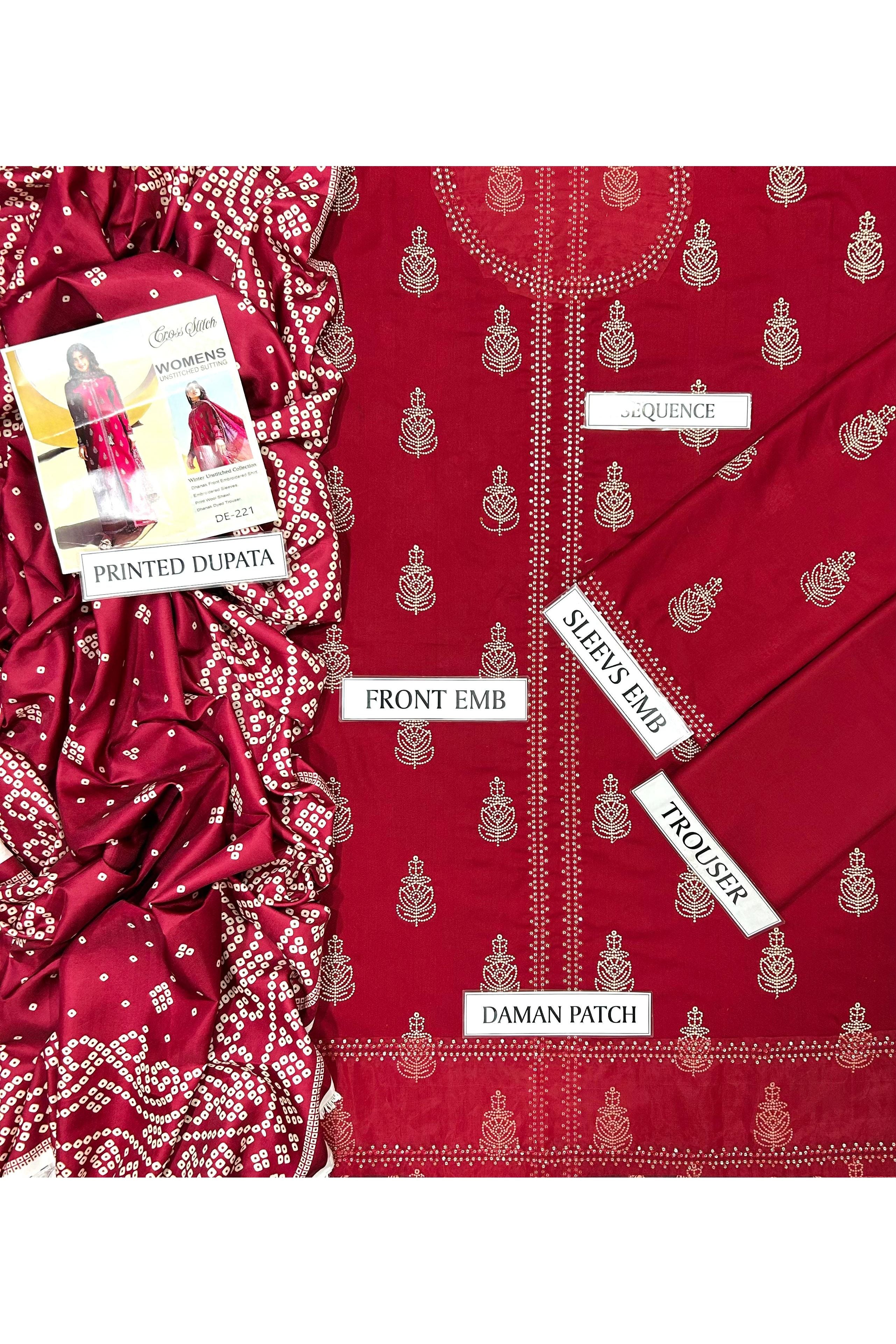 Women’s Premium Air-Jet Dhanak 3PC Embroidered Suit