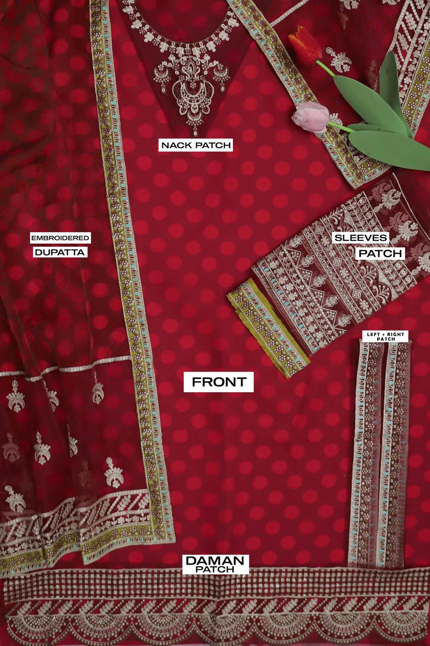 UNSTITCHED 3-PIECE LUXURY ORGANZA SUIT