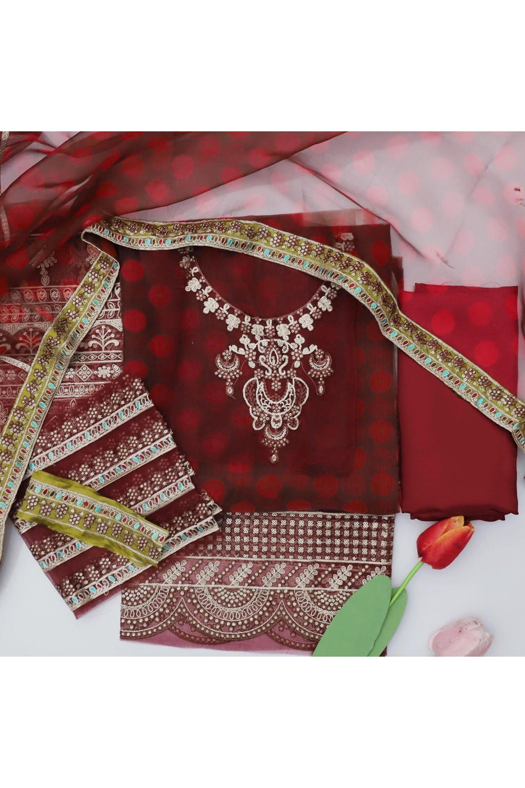 UNSTITCHED 3-PIECE LUXURY ORGANZA SUIT