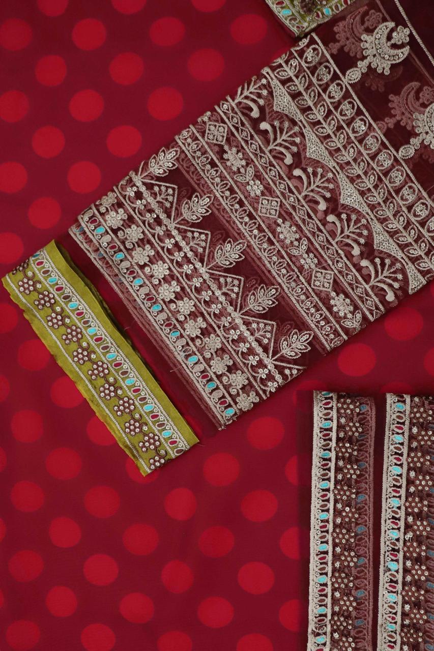 UNSTITCHED 3-PIECE LUXURY ORGANZA SUIT