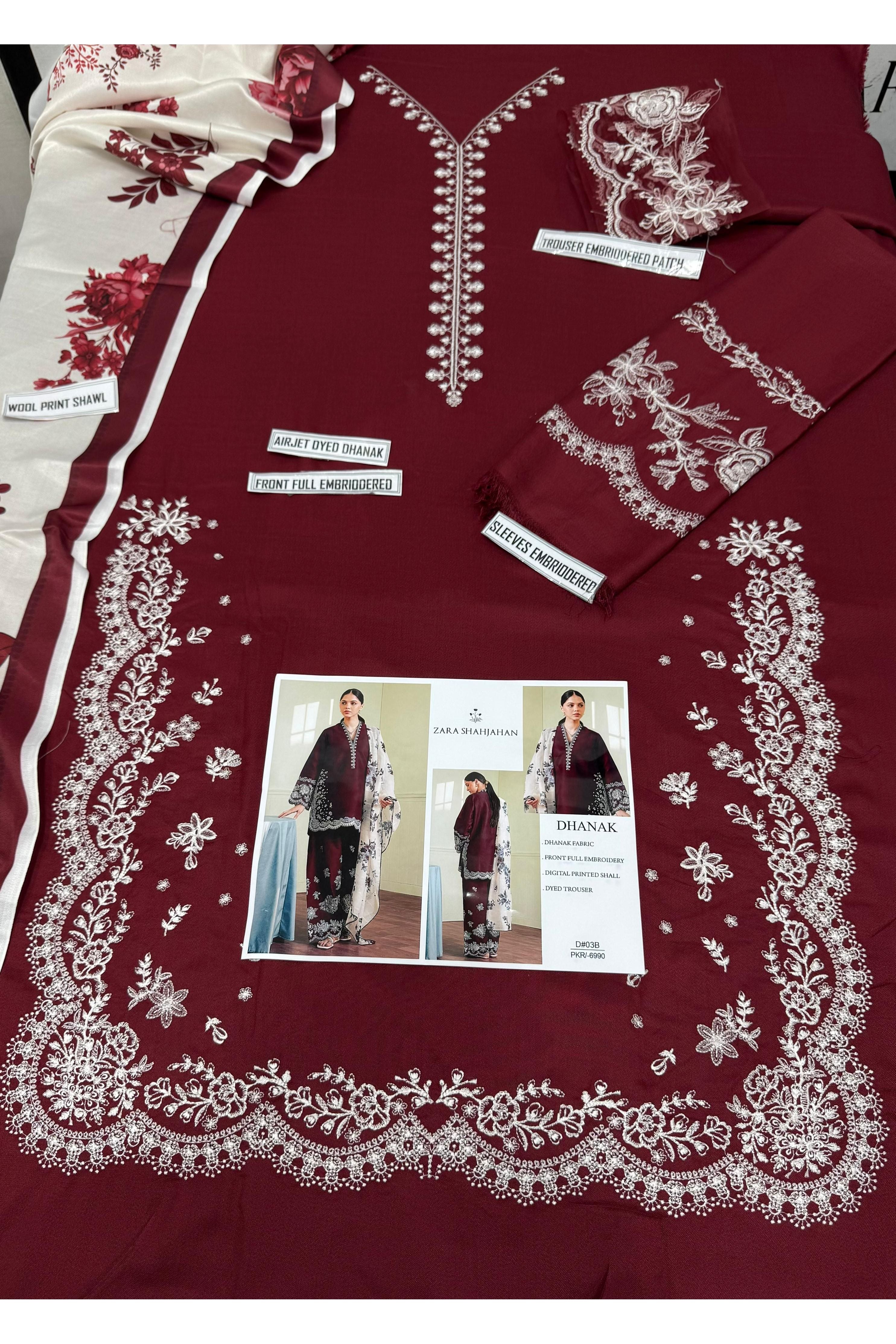 Winter Heavy Embroidered 3PC Suit With Wool Shawl